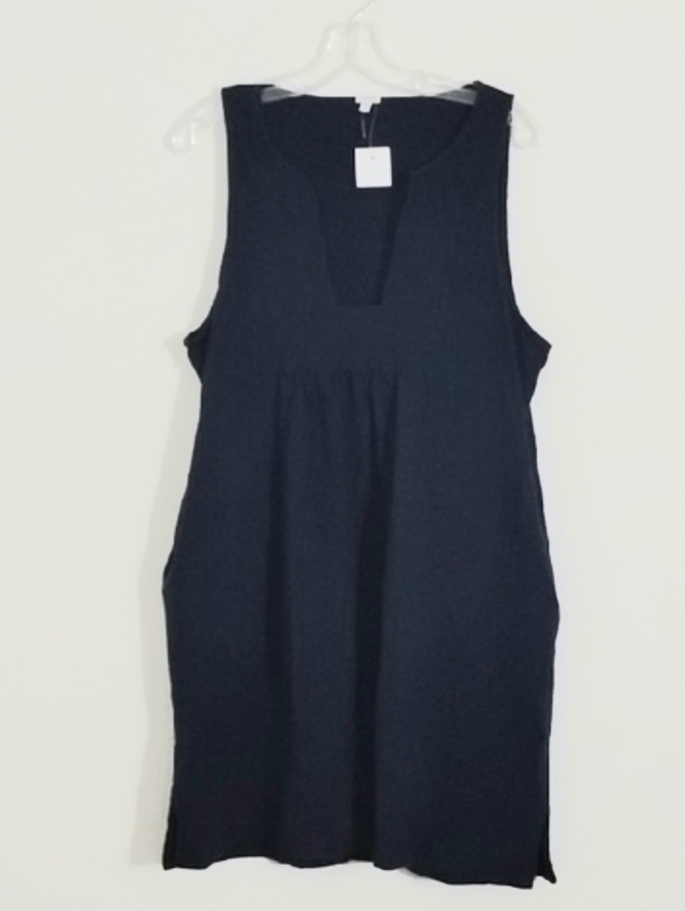 J. Crew Open Neck Dark Blue Sleeveless Casual Preppy Classic Midi Dress Pockets